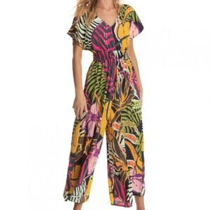 Maaji Showstopper Beachwear Jumpsuit Tropical Dolman Sleeve Sz XS